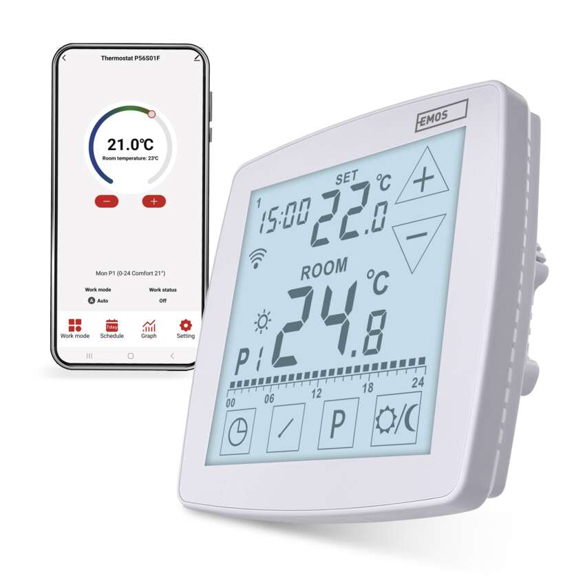Floor programmable wired WiFi GoSmart thermostat P56S01F - EMOS GoSmart